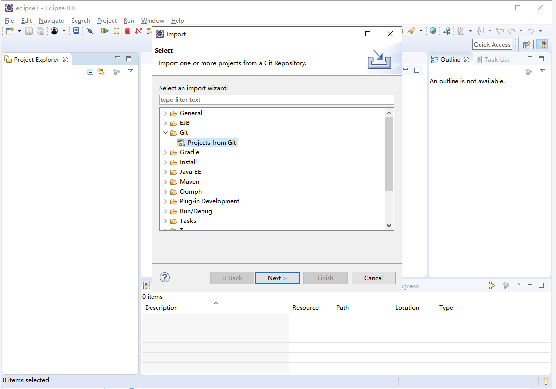 Eclipse导入git项目