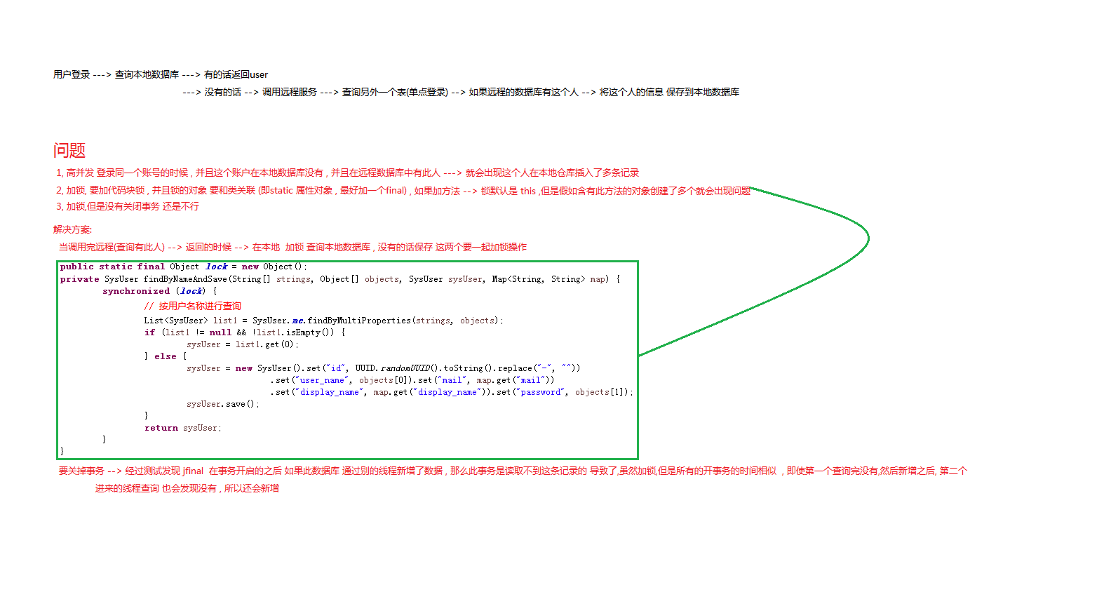 项目中遇到的经典问题1==同步登录的数据,高并发的时候会出现同步两条相同数据