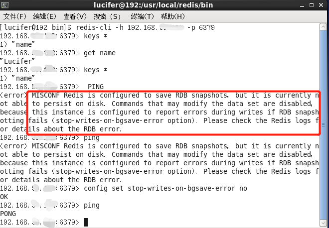 【Redis】win10 远程连接linux上的redis报错：MISCONF Redis is configured to save RDB snapshots