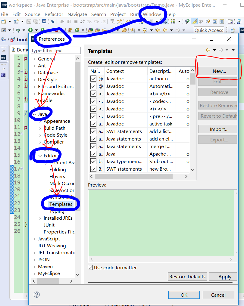 Eclipse 自定义快速补全内容 Templates 的使用