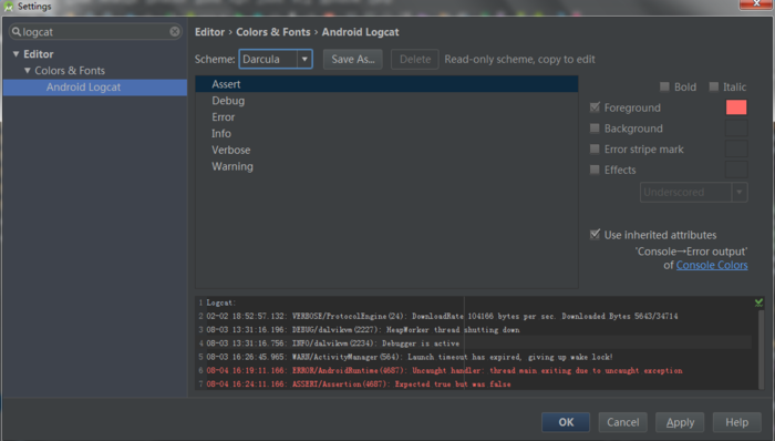 Android Studio 3.x 修改 Log 颜色