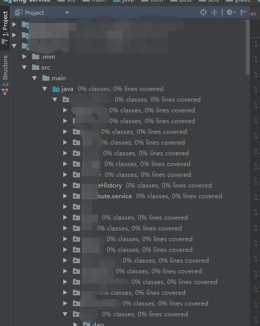 IntelliJ IDEA 项目结构旁边出现 0%classes,0% lines covered