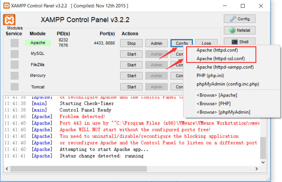 【虚拟机/服务器】XAMPP错误: Apache shutdown unexpectedly解决办法