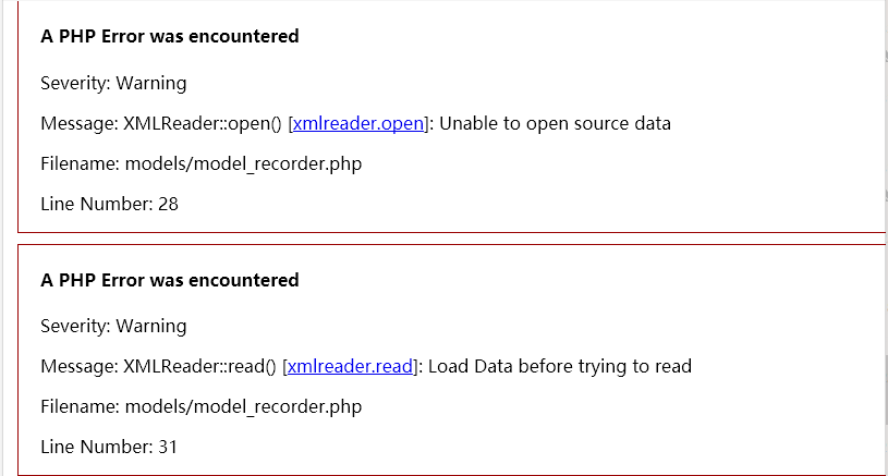 XMLReader::open() \[xmlreader.open\]: Unable to open source data