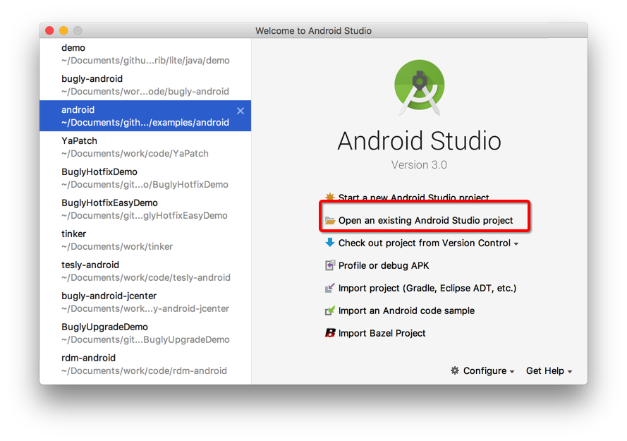 Open an existing Android Studio project