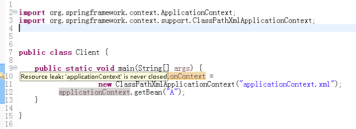 【Spring】在Java使用Spring时的Resource leak: 'applicationContext' is never closed警告