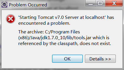 计算机生成了可选文字:国p「o匕lemoccu「red心）'StartinaTomcatv7.0Serveratlocalhost,has~encounteredaproblem·Thearchive<img src=