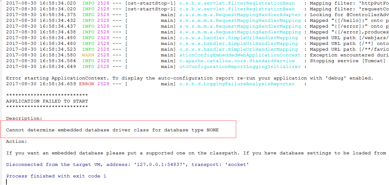Spring Boot启动报错：Cannot determine embedded database driver class for database type NONE
