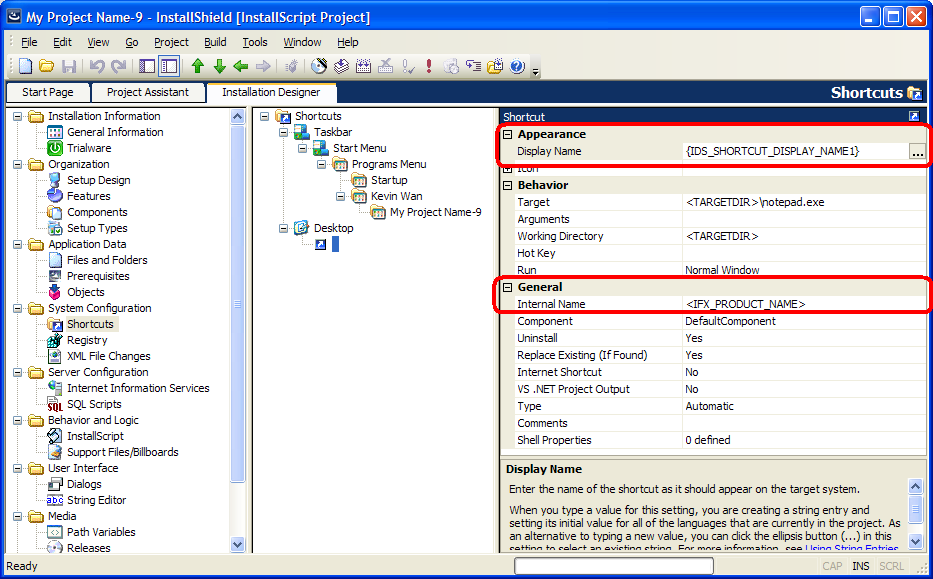 InstallShield工程中如何让产品的快捷方式名称始终与产品名保持一致