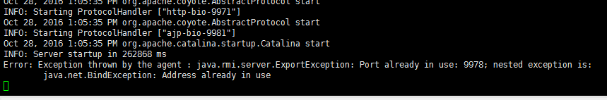 Linux下Tomcat启动报错：port already in use