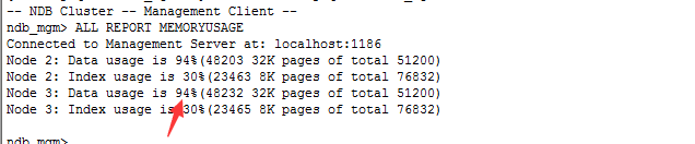 mysqlcluster查看内存使用情况和表空间