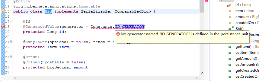 Hibernate提示:No generator named "ID_GENERATOR" is defined in the persistence unit