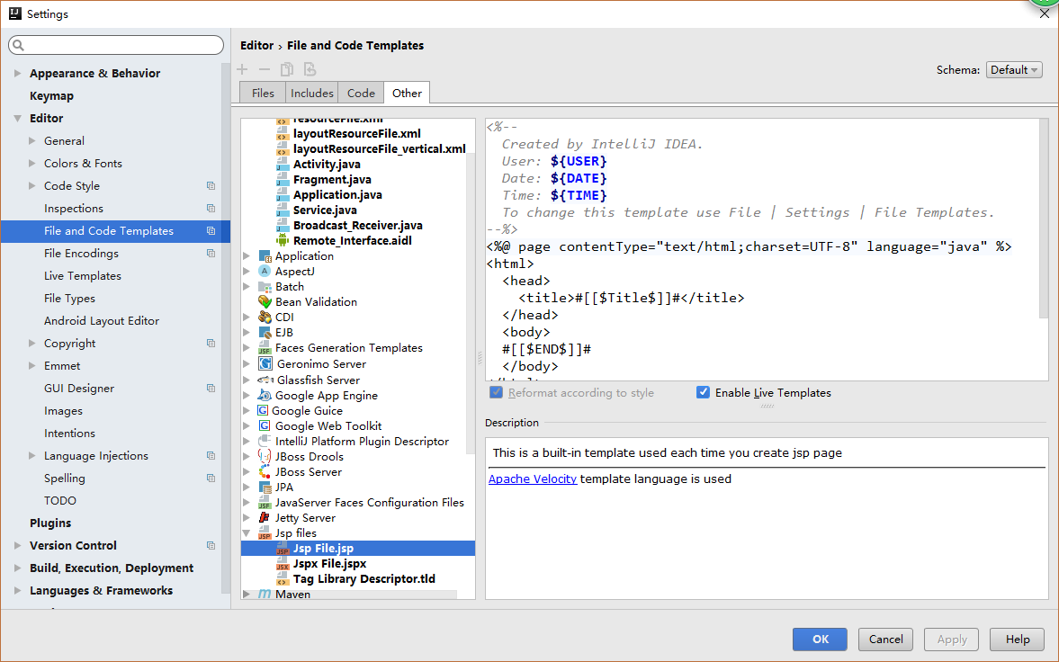 关于IntelliJ IDEA如何生成jsp头信息