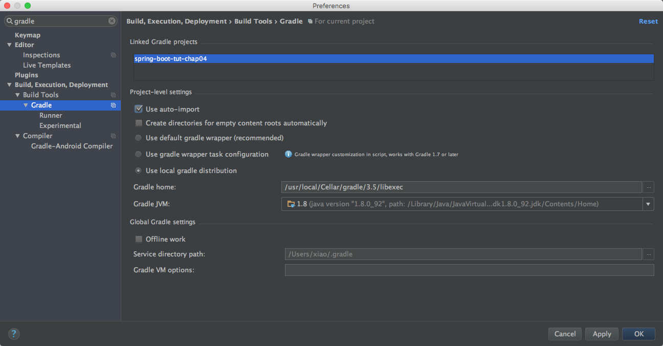 Mac 下Intellij idea 的Gradle设置