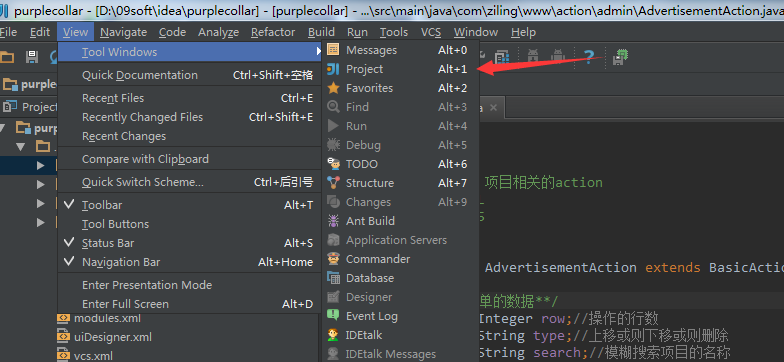 IntelliJ idea 如果打开左边项目展开栏