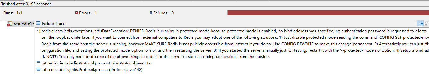 【TaoTao】Jedis junit测试 报错 Redis is running in protected mode because protected mode is enabled…