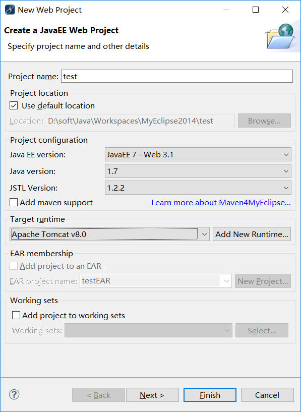 MyEclipse2014新建Web Project并配置SSH