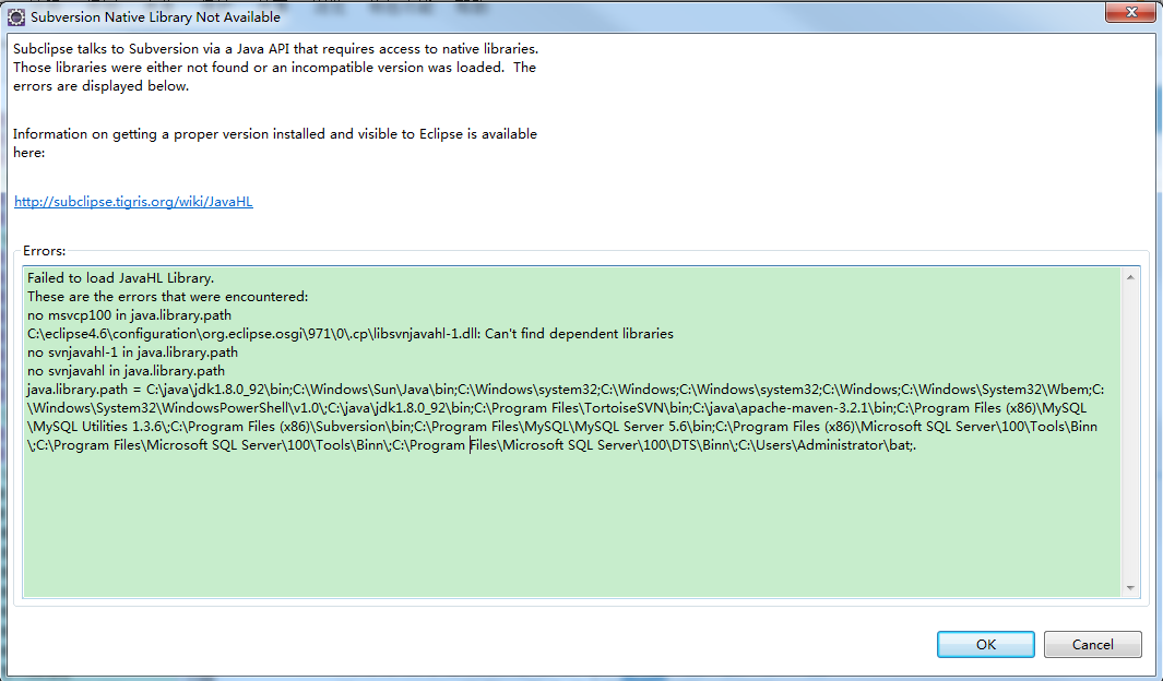 eclipse安装svn插件报eclipse subversion native library not available
