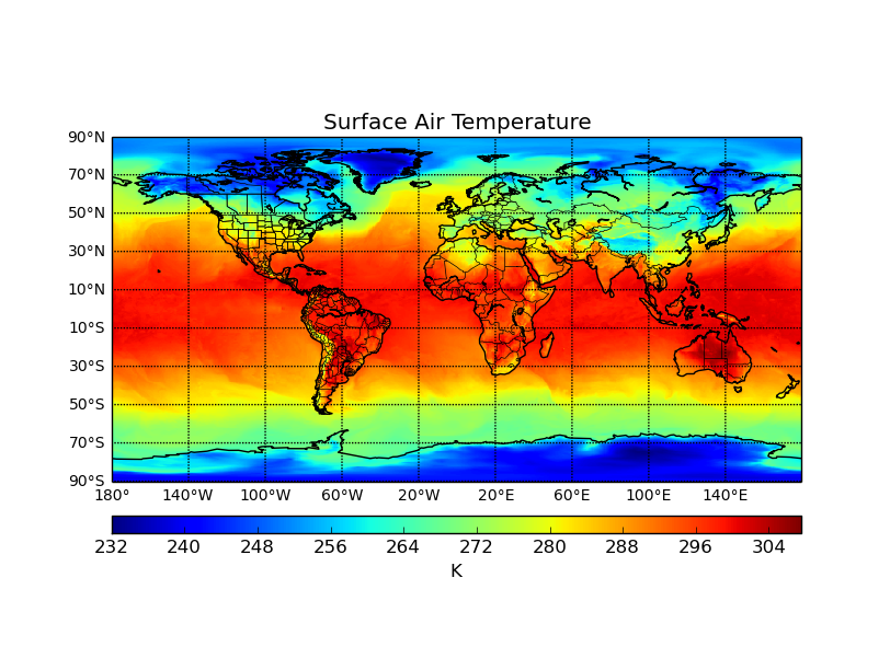 使用Python的netCDF4和matplotlib.basemap包进行气象数据的可视化