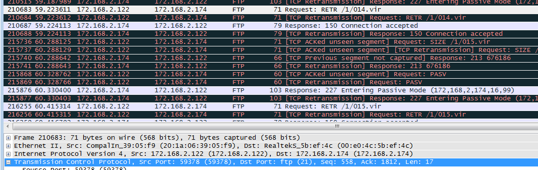 wireshark 包 分析 之 ftp 协议 还原 问题