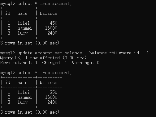 level repeatable read;查詢表account的所有記錄打開另一個客戶端b