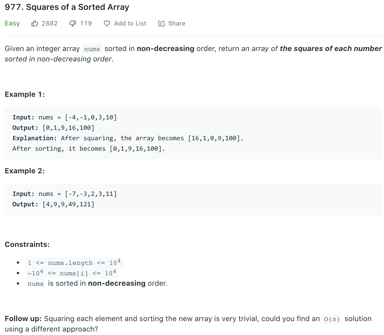Squares of a Sorted Array