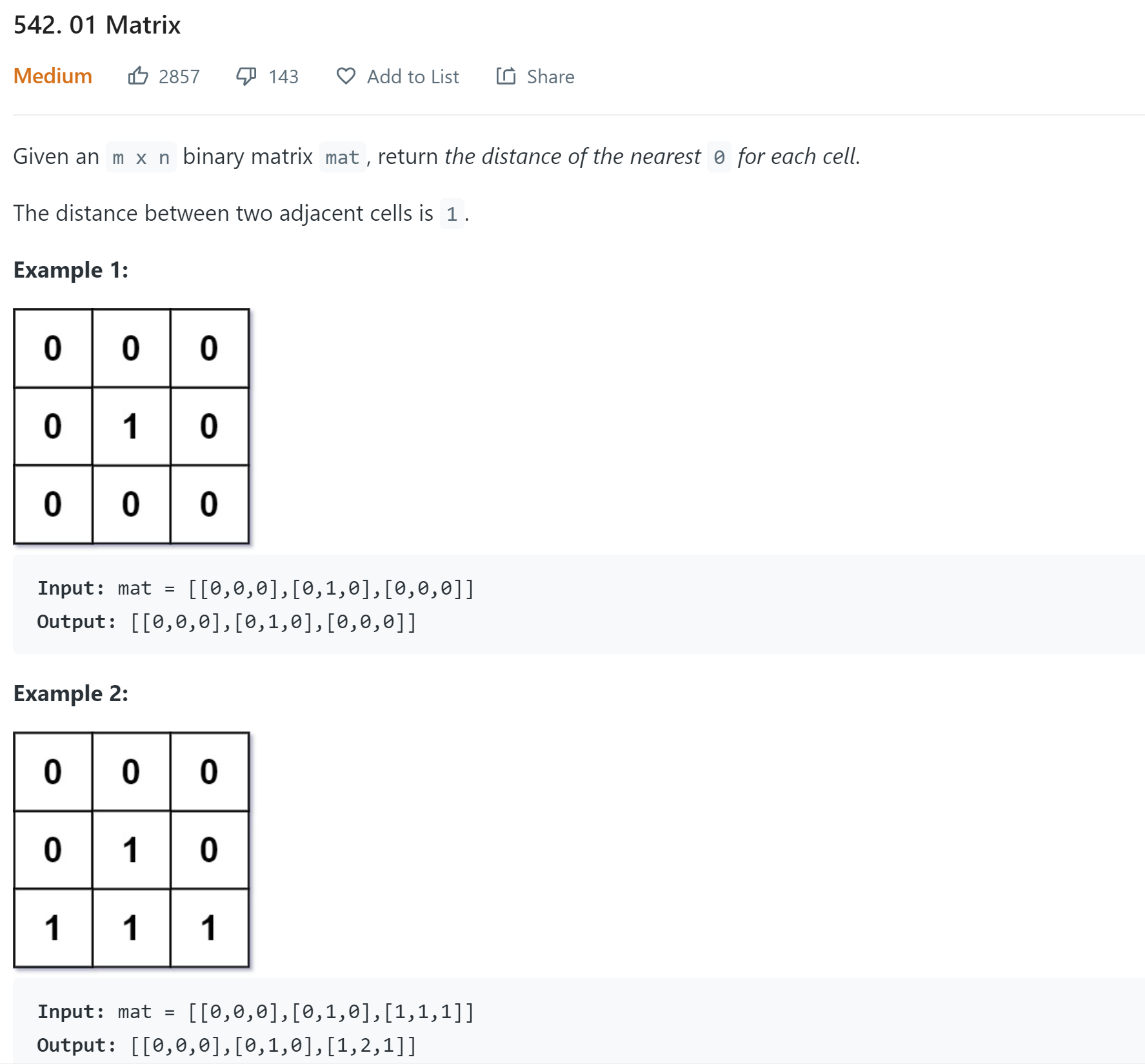 leetcode 542. 01 Matrix | 542. 01 矩阵（图解，广度优先搜索）