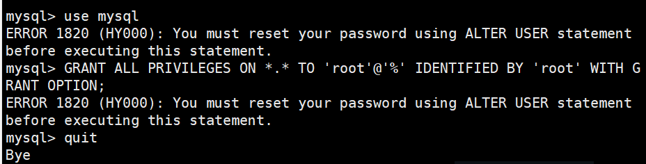 mysql5.7初始化密码报错 ERROR 1820 (HY000): You must reset your password using ALTER USER statement before