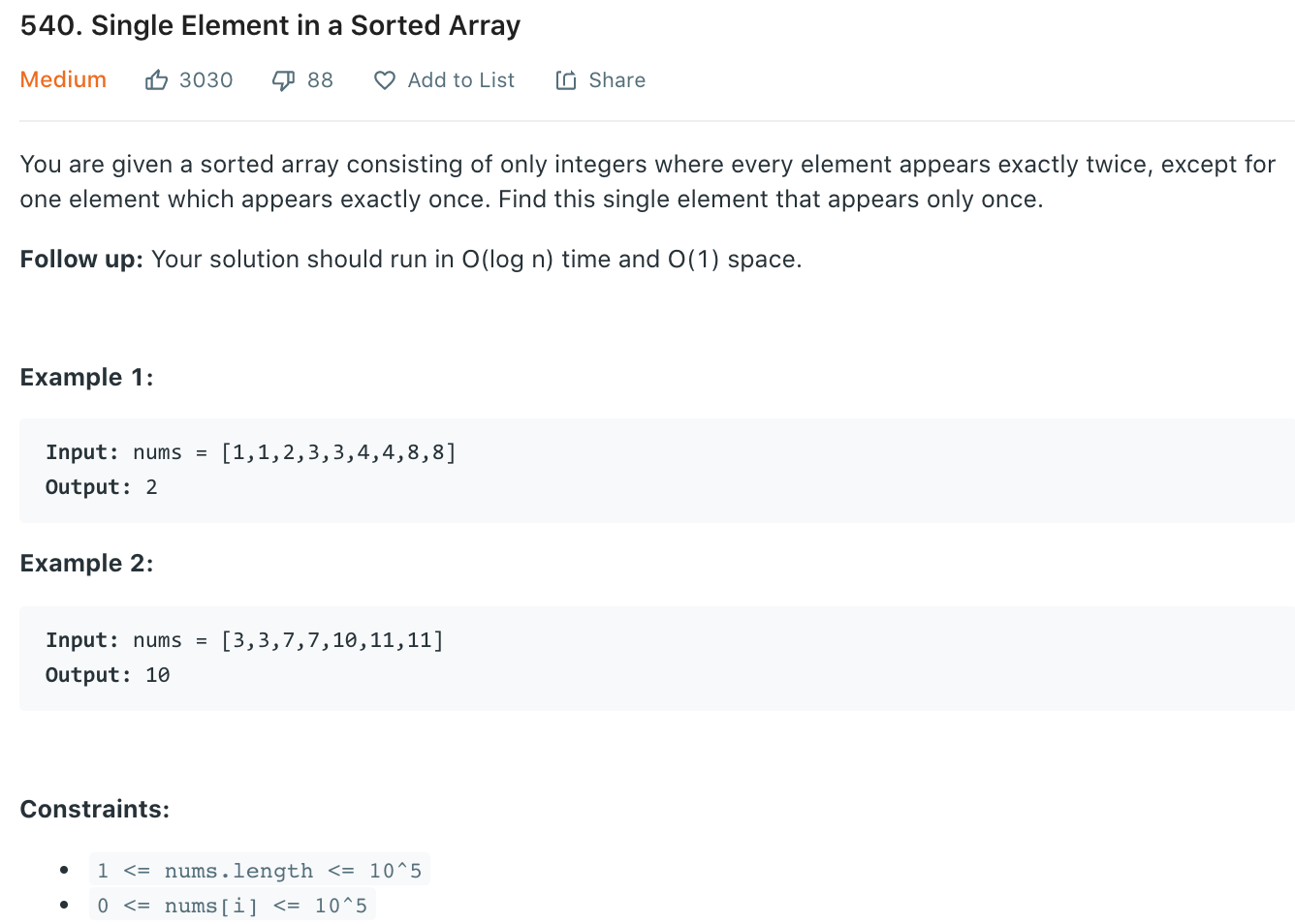 Single Element in a Sorted Array
