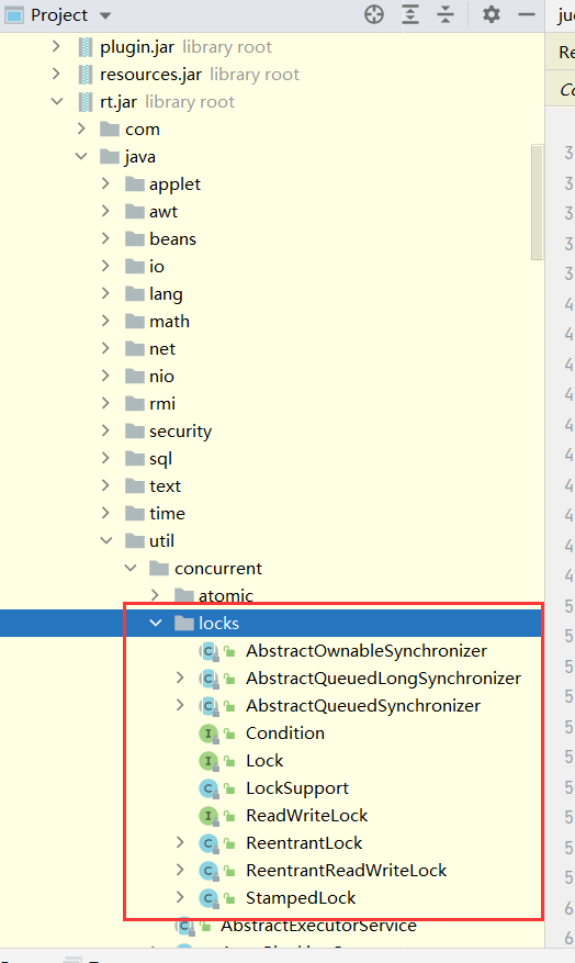 java.util.concurrent.locks 包中的接口和实现类