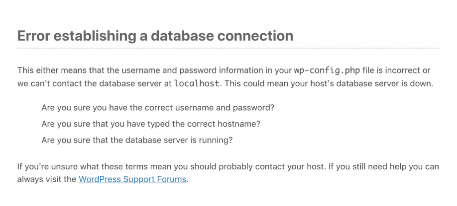 【wordpress】访问提示error establishing a database connection错误解决方法