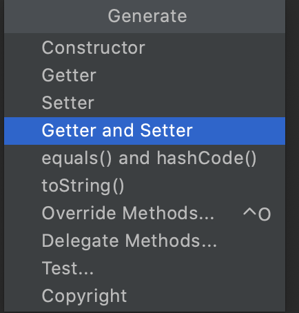 IDEA自动生成getter/setter方法快捷键(mac)