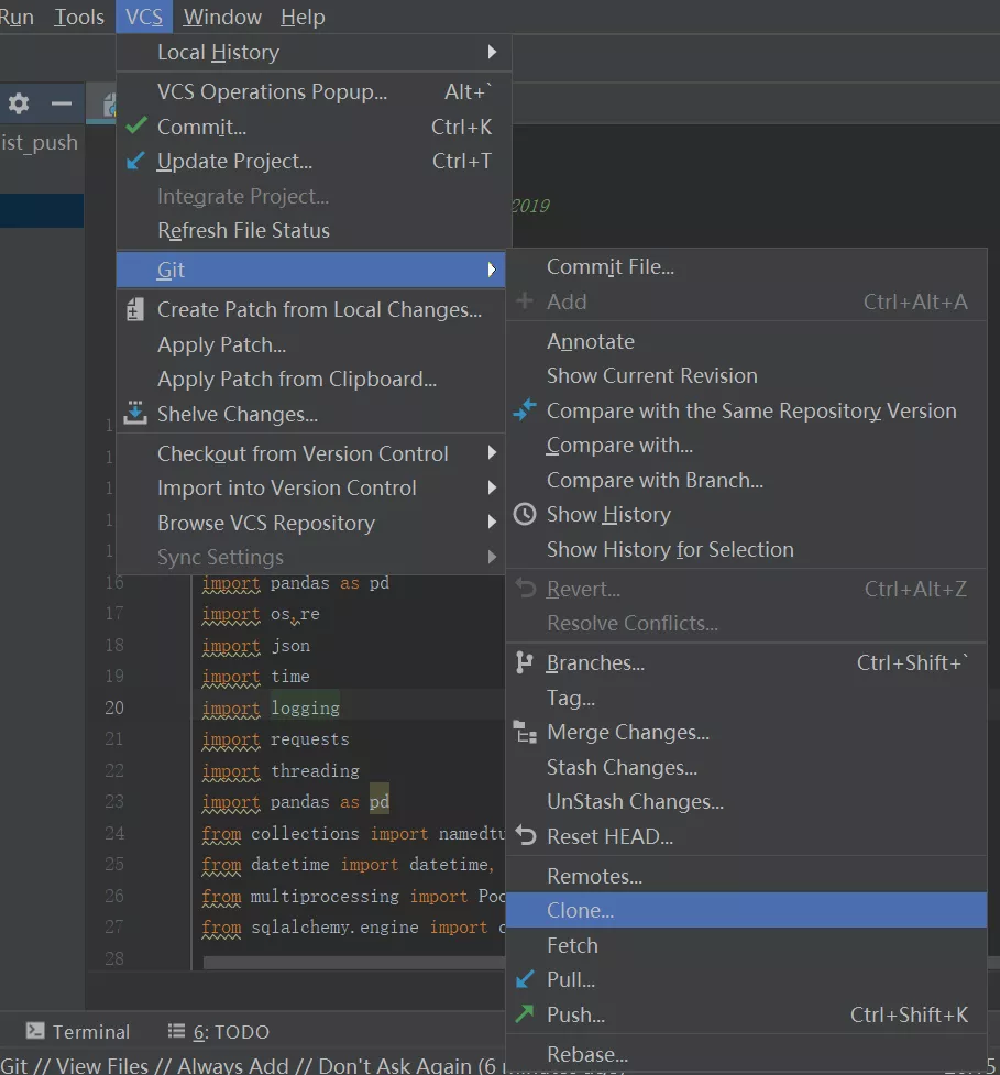 通过Pycharm中的版本控制工具VCS使用Git