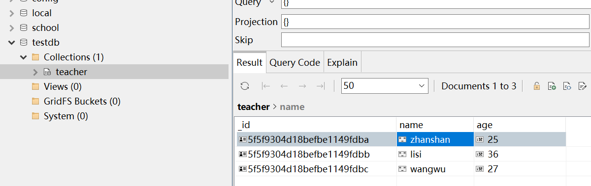 testdb数据库
