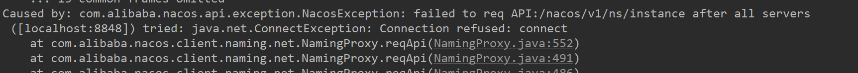 Nacos报错:NacosException: failed to req API:/nacos/v1/ns/instance after all servers([localhost:8848]