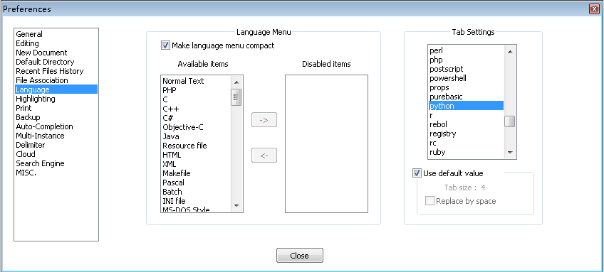 Notepad++的tab设置为四个空格或者默认使用table