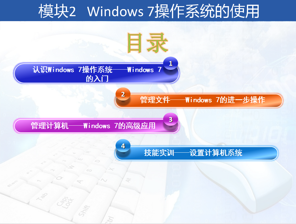 《计算机应用基础（Windows 7+Office 2010）》课程教学(2)——模块2 Windows 7操作系统的使用