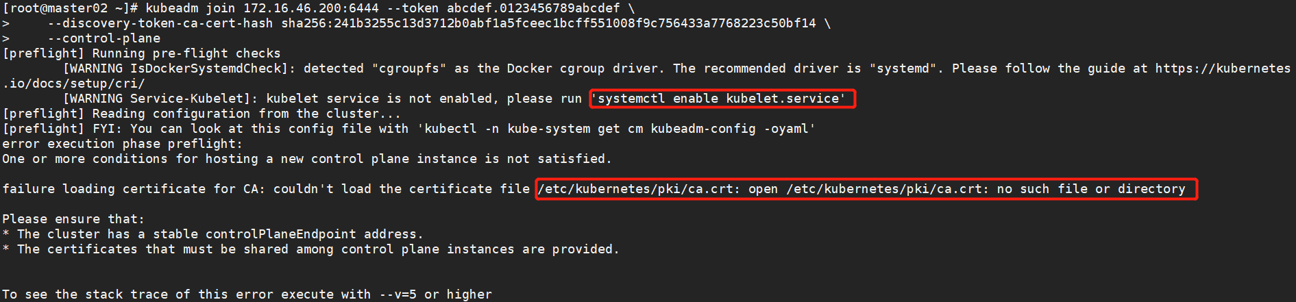 k8s搭建v1.18.3高可用集群时添加master节点报错：failure loading certificate for CA: couldn‘t load the certificate fil