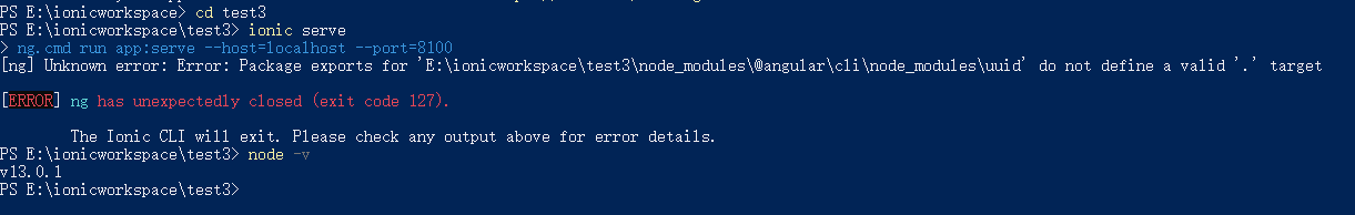 Package exports for ‘xxx\node_modules\@angular\cli\node_modules\uuid‘ do not define a valid ‘.‘ 问题解决