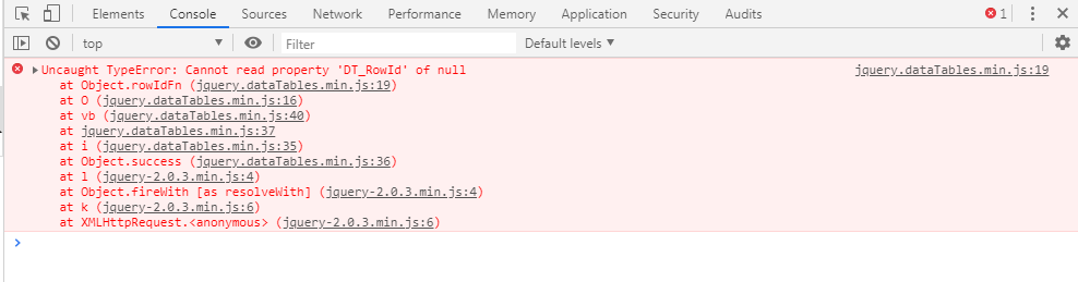 datatables 报错 Uncaught TypeError: Cannot read property ‘DT_RowId‘ of null