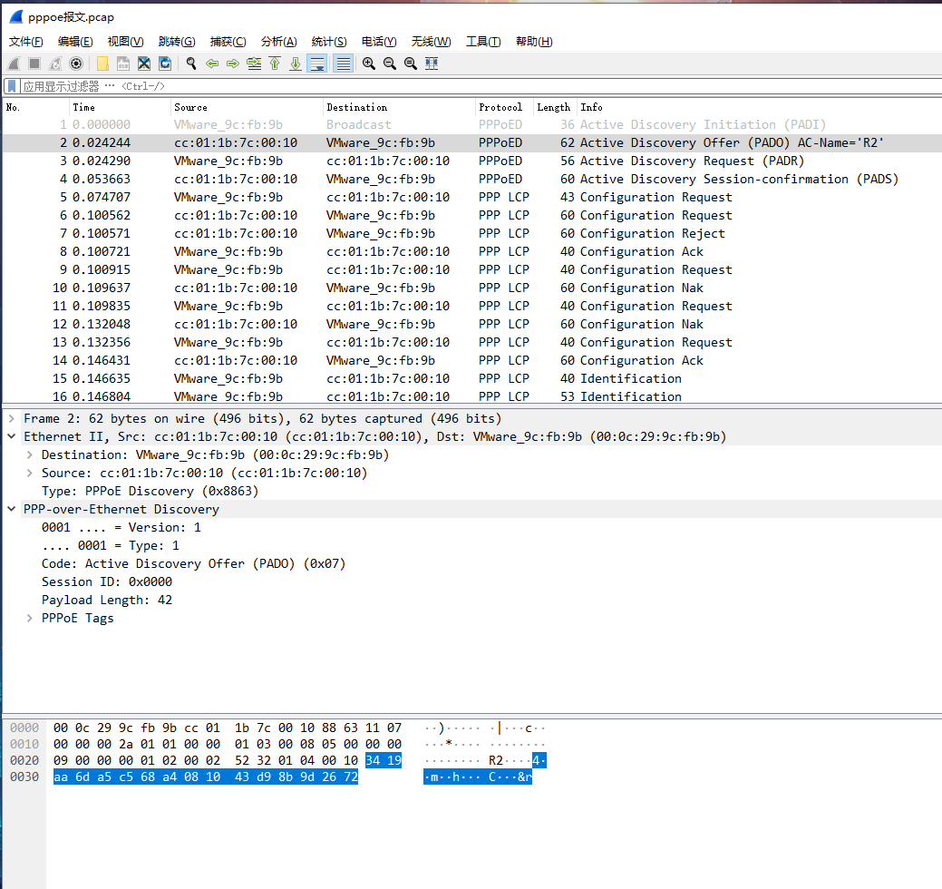 PPPOE协议抓包报文
