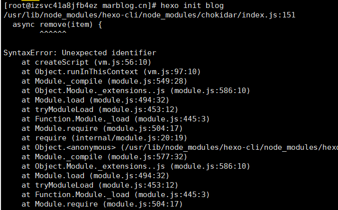 Node.js运行报错SyntaxError: Unexpected identifier at createScript (vm.js:56:10)