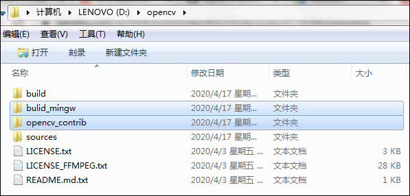 opencv\_contrib和bulid\_mingw