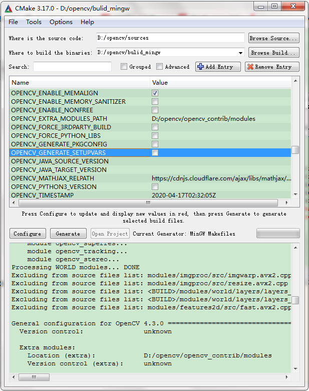 取消勾选OPENCV\_GENERATE\_SETUPVARS