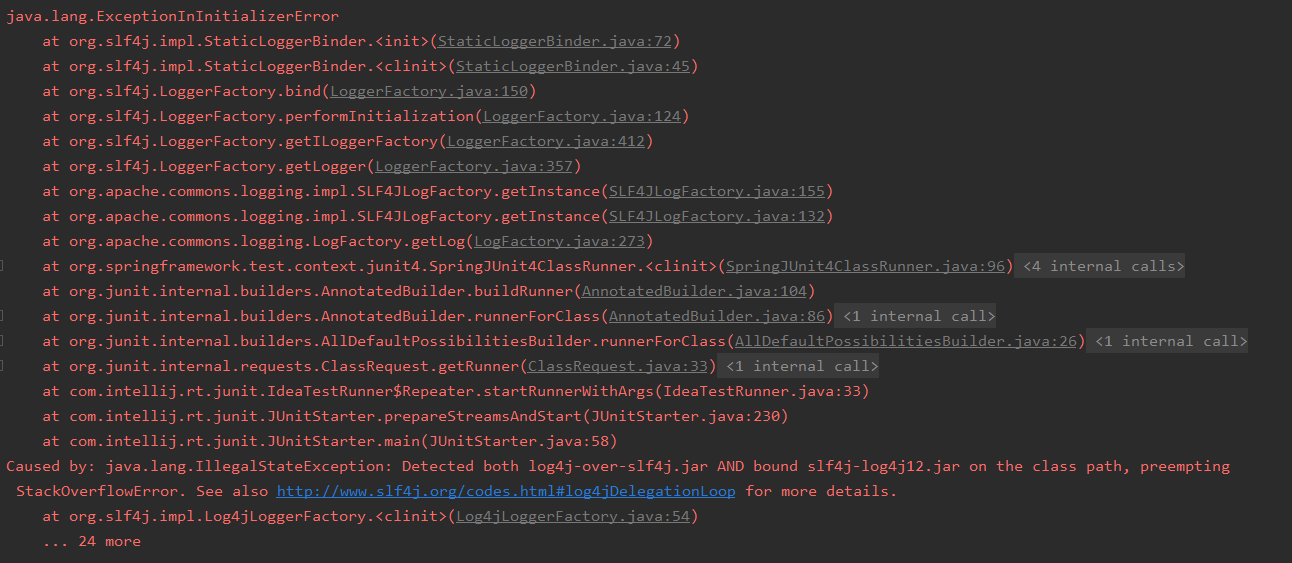 解决报错：Caused by: java.lang.IllegalStateException: Detected both log4j-over-slf4j.jar AND