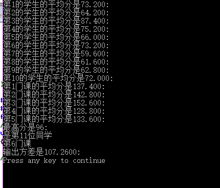 输入10个学生的5门课的成绩，分别用函数实现以下功能