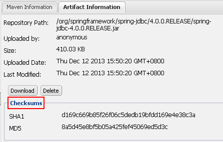maven私服nexus之校验和（checksums）