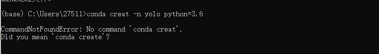 No command 'conda creat'——解决方法