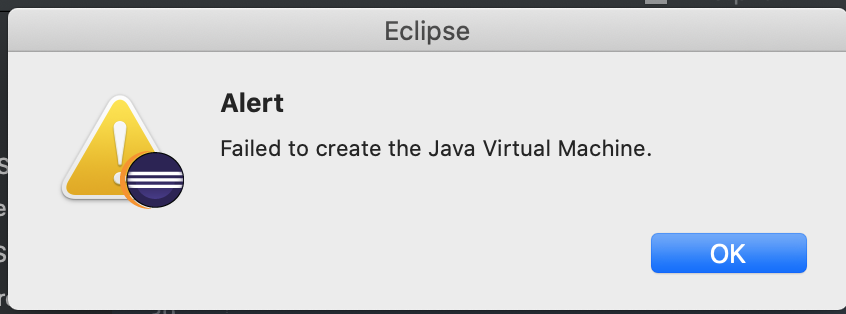 mac环境安装Eclipse 2020-03版报"failed to create the java virtual machine"错误的解决