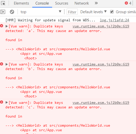 vue 报错 [Vue warn]: Duplicate keys detected: 'a'. This may cause an update error.